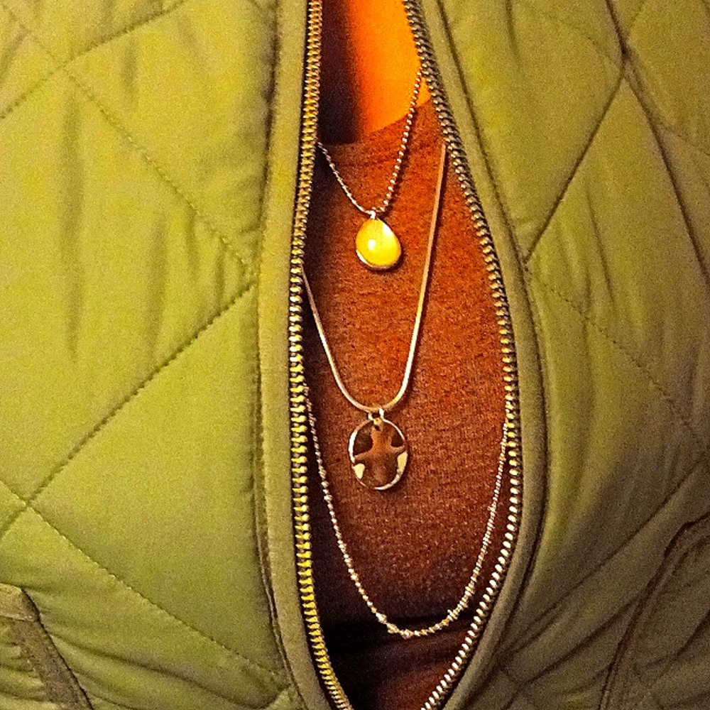 Gold Tri-chain Halogen Drop Necklace